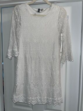 Divided White Lace Crochet Mini Dress